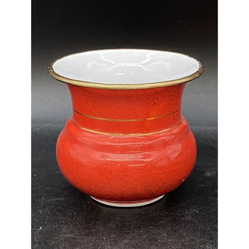 Enamelware Red 3.25” Vase Gold Trim YU-I Brand Vintage